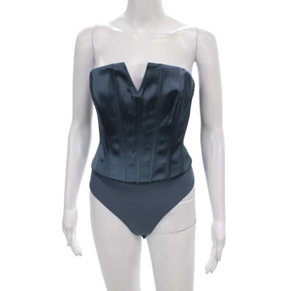 Cami NYC Women Satin Shaping Bodysuit Corset Sweetheart Neck Blue Size 4